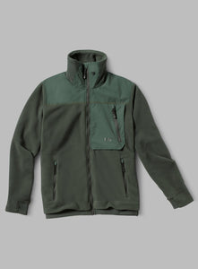 Men's fleece in deep forest green front view.